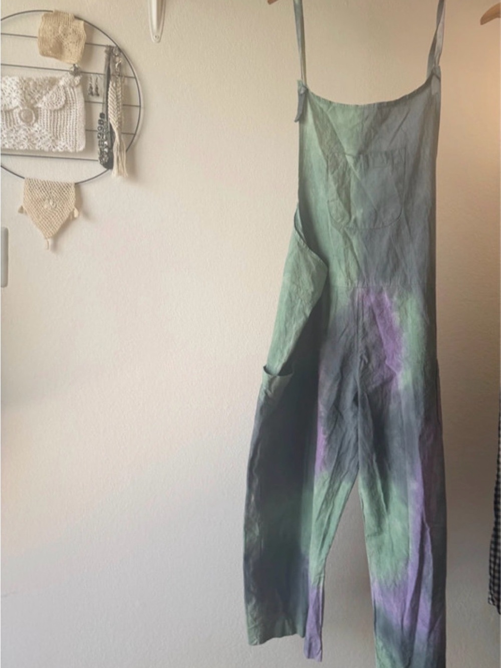 EARTHBOUND TRADING CO. 
Tie-Dye Wide-Leg cotton coveralls  - Green & Purple